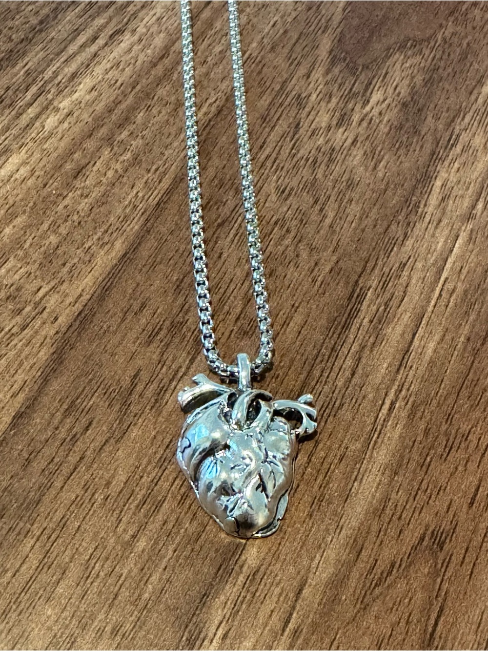 Sterling Silver Anatomical Heart Necklace - Silver